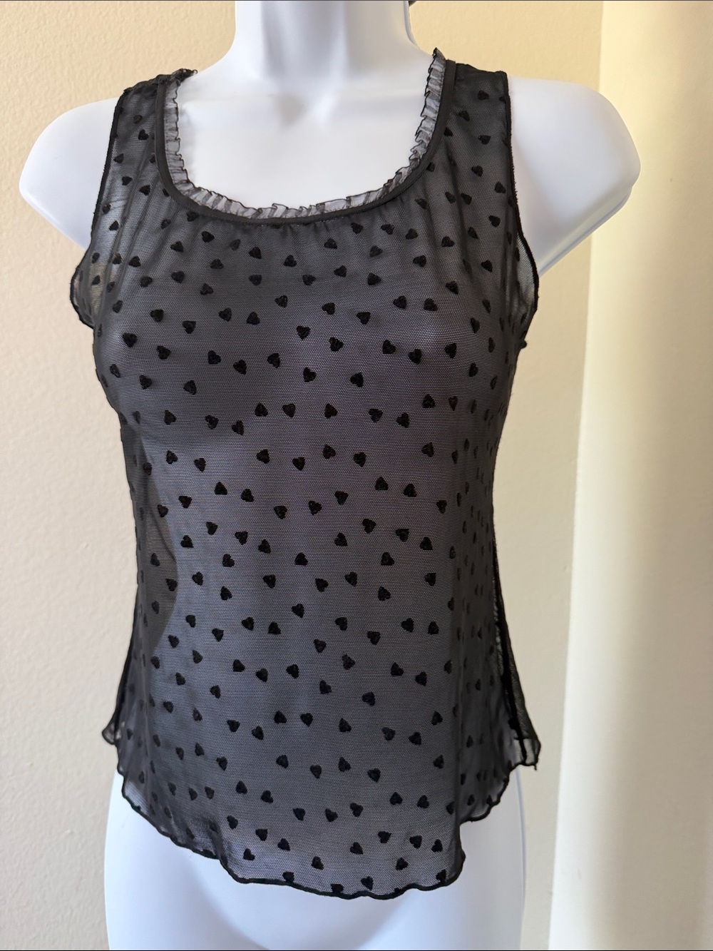 Josie Natori Black Sheer Heart-Print Camisole